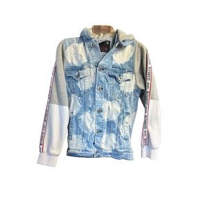 Track 23 Womans distressed Hoodie denim jacket Sz M